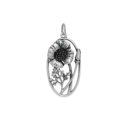 Sterling Silver California Poppy Charm 31x15mm