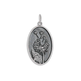 Sterling Silver Oval Dandelion Charm 26x14mm