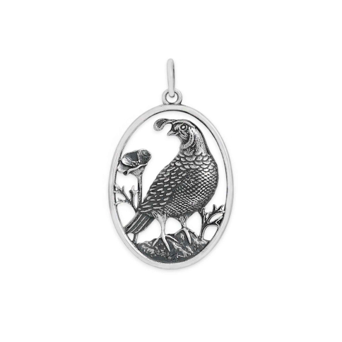 Sterling Silver Quail Charm in Oval 27x17mm