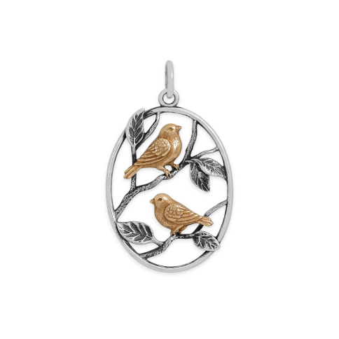 Mixed Metal Chickadee Charm in Oval 27x17mm