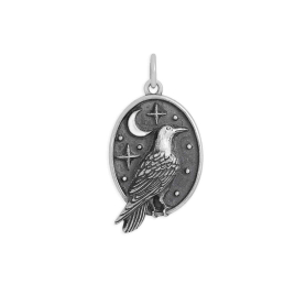 Sterling Silver Raven Charm with Moon and Stars 26x14mm
