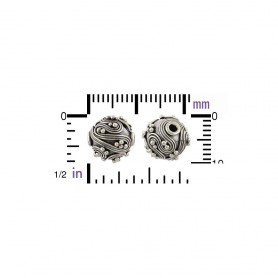 Sterling Silver Bead - Round with Fine Wire Swirls 10x8mm