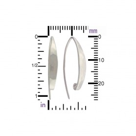 Silver Long Hammered Ear Wire with Hidden Loop 27x4mm