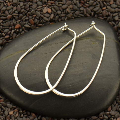 Sterling Silver Hoop Earrings - Teardrop Shape 38x21mm