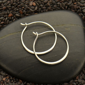 Sterling Silver Half Hammered Circle Hoop Earrings 20mm
