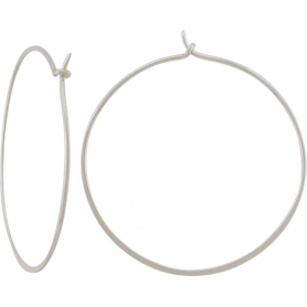 Sterling Silver Half Hammered Circle Hoop Earrings 40mm