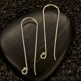 Sterling Silver Long Ear Wires with Granulated Ball 42x12mm