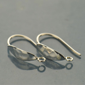 Sterling Silver Hammered Almond Shape Ear Hook 17x10mm