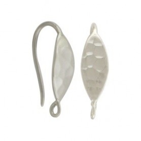Sterling Silver Hammered Almond Shape Ear Hook 17x10mm