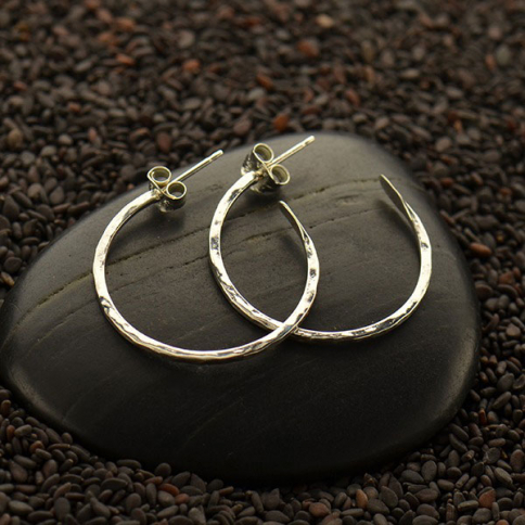 Sterling Silver Hammer Finish Hoop Earrings on Post 25x25mm