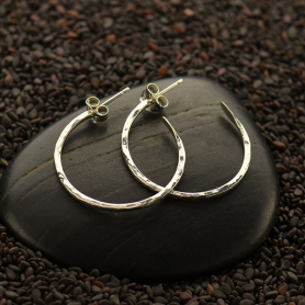 Sterling Silver Hammer Finish Hoop Earrings on Post 25x25mm