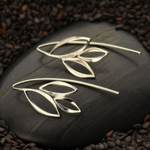  Sterling Silver Ear Hook with Marquis Leaves 32x13mm