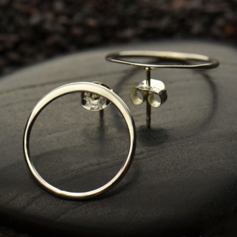Silver Stud Earrings - Open Circle Post Earring 18x18mm
