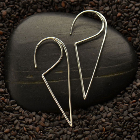  Sterling Silver Open Wire Triangle Hoop Earrings 40x15mm