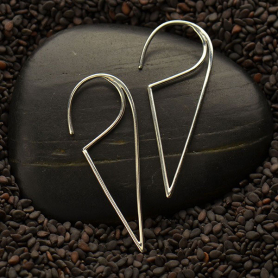 Sterling Silver Open Wire Triangle Hoop Earrings 40x15mm