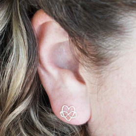 Sterling Silver Stud Earrings - Infinity Heart 9x10mm
