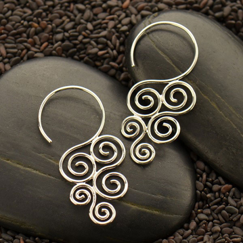 Sterling Silver Ear Hook with Cascading Swirl 36x19mm
