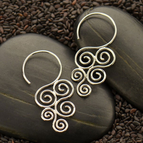 Sterling Silver Ear Hook with Cascading Swirl 36x19mm