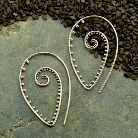 Silver Earring Hook w Pointed Spiral and Granulation 39x24mm