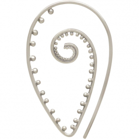 Silver Earring Hook w Pointed Spiral and Granulation 39x24mm