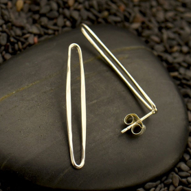 Sterling Silver Long Oval Post Earrings 30x5mm