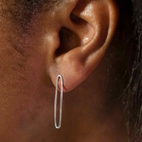 Sterling Silver Long Oval Post Earrings 30x5mm