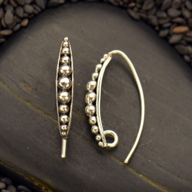 Sterling Silver Ear Hooks with Granulation 24x4mm