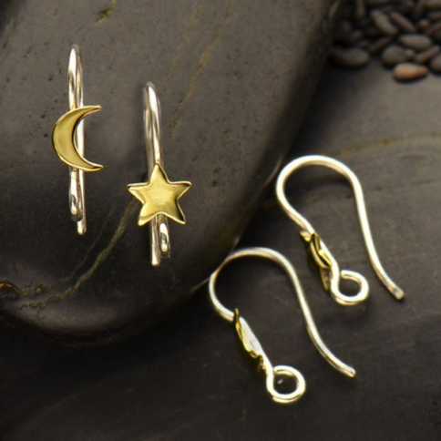 Silver Star and Moon Hook Earring with Bronze 16x5mm