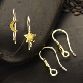 Silver Star and Moon Hook Earring with Bronze 16x5mm