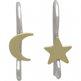 Silver Star and Moon Hook Earring with Bronze 16x5mm