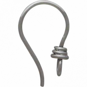 Silver Earr Hook with Front Facing Loop and Wire Wrap 18x4mm