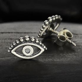 Sterling Silver Evil Eye Post Earring 6x10mm