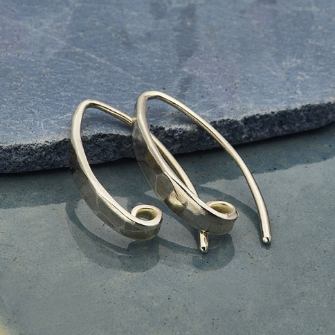 Sterling Silver Hammered Ear Wire with Hidden Loop 18x3mm