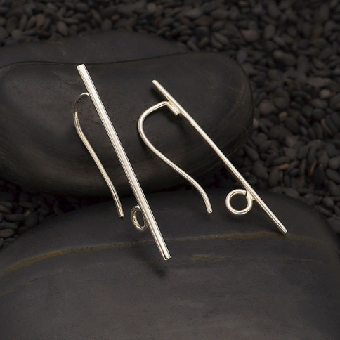 Sterling Silver Center Line Hook Earrings 30x8mm