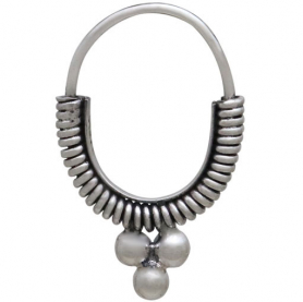 Sterling Silver Coiled Hoop Earrings with Three Dots 21x14mm