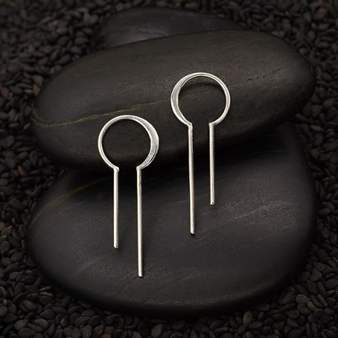 Sterling Silver Bulb Earring with Vertical Bars 30x11mm