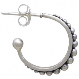 Silver Hoop Post Earring with Channel Set Granulation 15mm