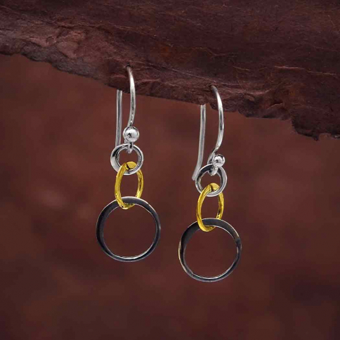 Small Mixed Metal Three Graduated Circle Earrings 30x10mm