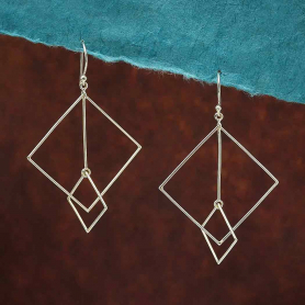 Sterling Silver Floating Square and Bar Earrings 65x40mm