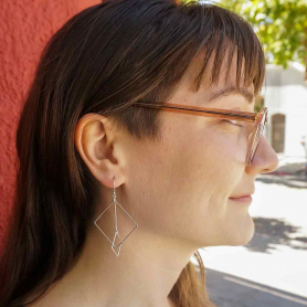 Sterling Silver Floating Square and Bar Earrings 65x40mm