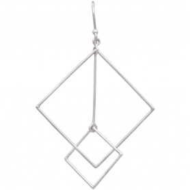Sterling Silver Floating Square and Bar Earrings 65x40mm