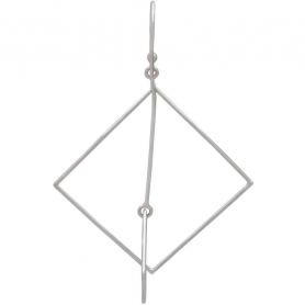 Sterling Silver Floating Square and Bar Earrings 65x40mm