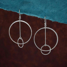 Sterling Silver Floating Circle and Bar Earrings 58x36mm