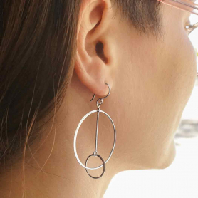 Sterling Silver Floating Circle and Bar Earrings 58x36m