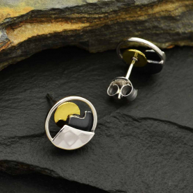 Mixed Metal Mountain Post Earrings with Bronze Sun 10x10mm
