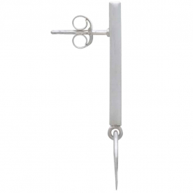 Sterling Silver Bar Post Earrings w/ Circle Dangle 31x10mm