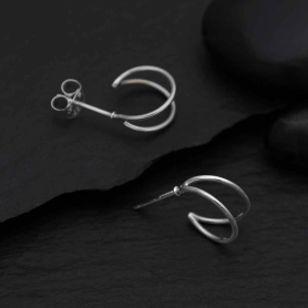 Sterling Silver Double Huggie Hoop Post Earrings 10x5mm
