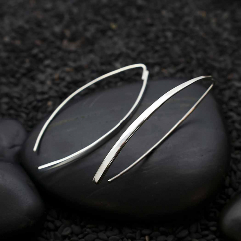 Sterling Silver Long Marquis Hook Earrings 44x2mm