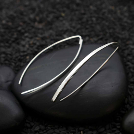 Sterling Silver Long Marquis Hook Earrings 44x2mm