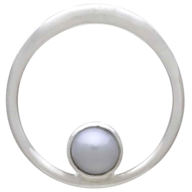 Sterling Silver Circle Post Earrings with Pearl 21x20mm Front View